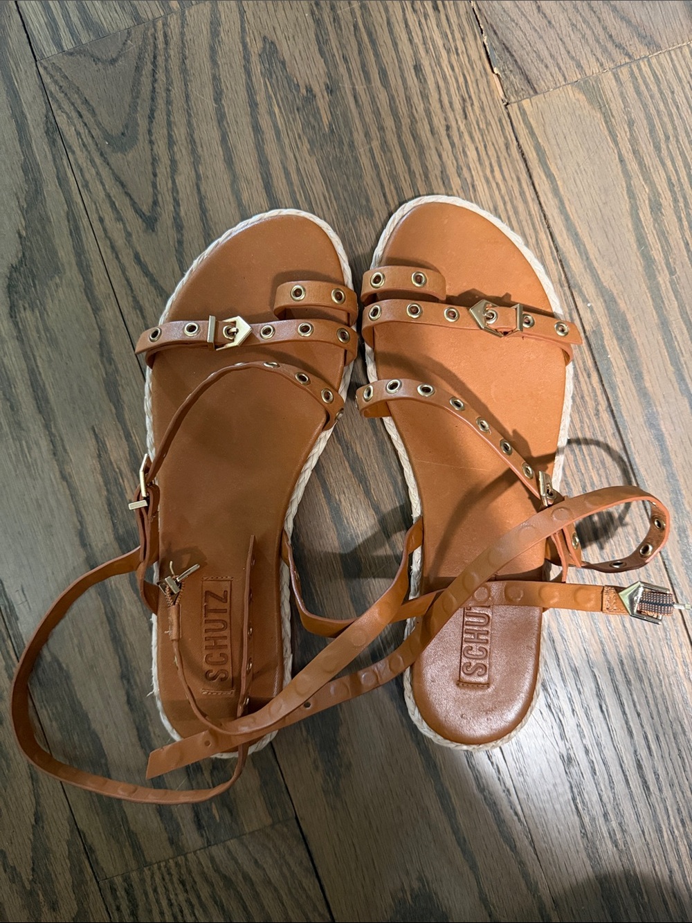 Schutz Tan Leather Lace-Up Gladiator Sandals